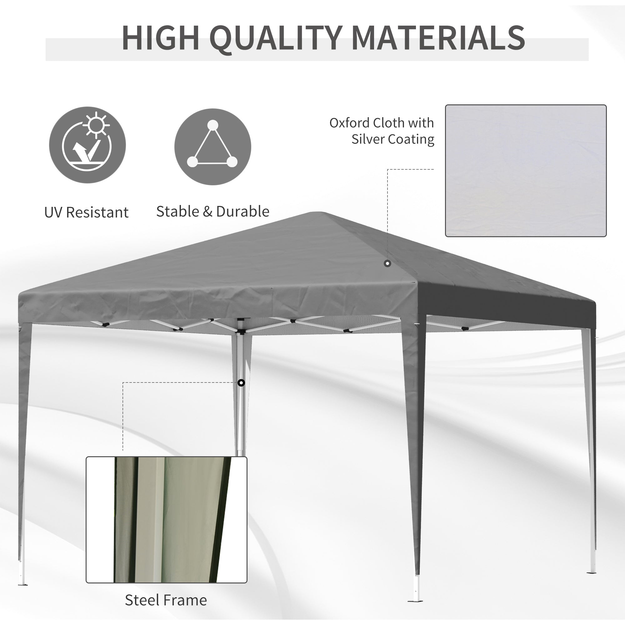 3 x 3 m Garden Pop Up Gazebo Marquee Party Tent Wedding Canopy, Height Adjustable with Carrying Bag, Grey