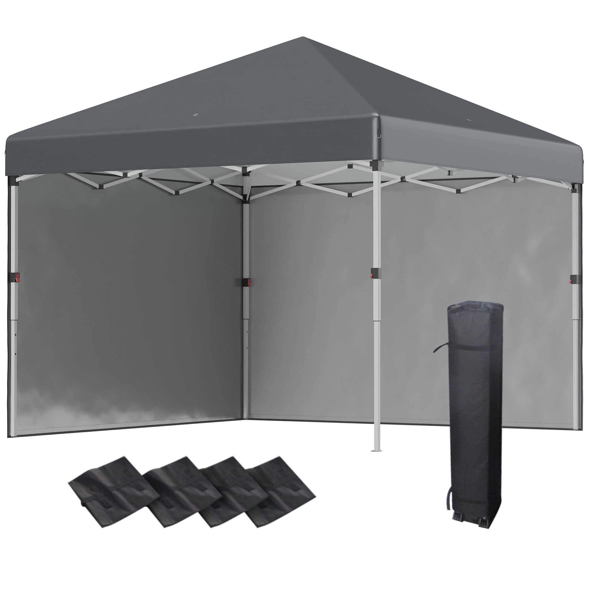 3 x 3 (M) Pop Up Gazebo with 2 Sidewalls, Leg Weight Bags and Carry Bag, Height Adjustable Party Tent Event Shelter for Garden, Dark Grey