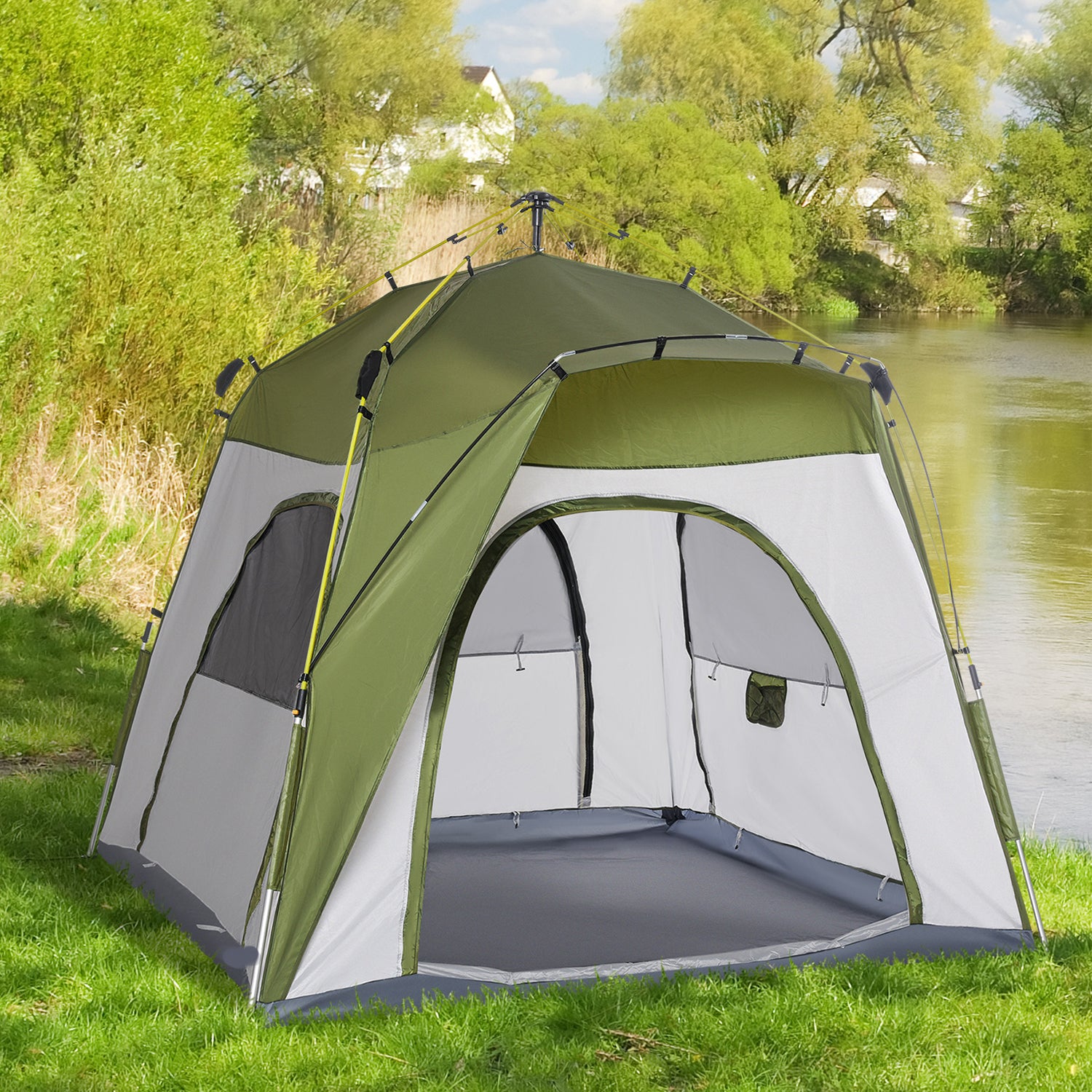 4 Person Automatic Camping Tent, Outdoor Pop Up Tent, Portable Backpacking Dome Shelter, Green