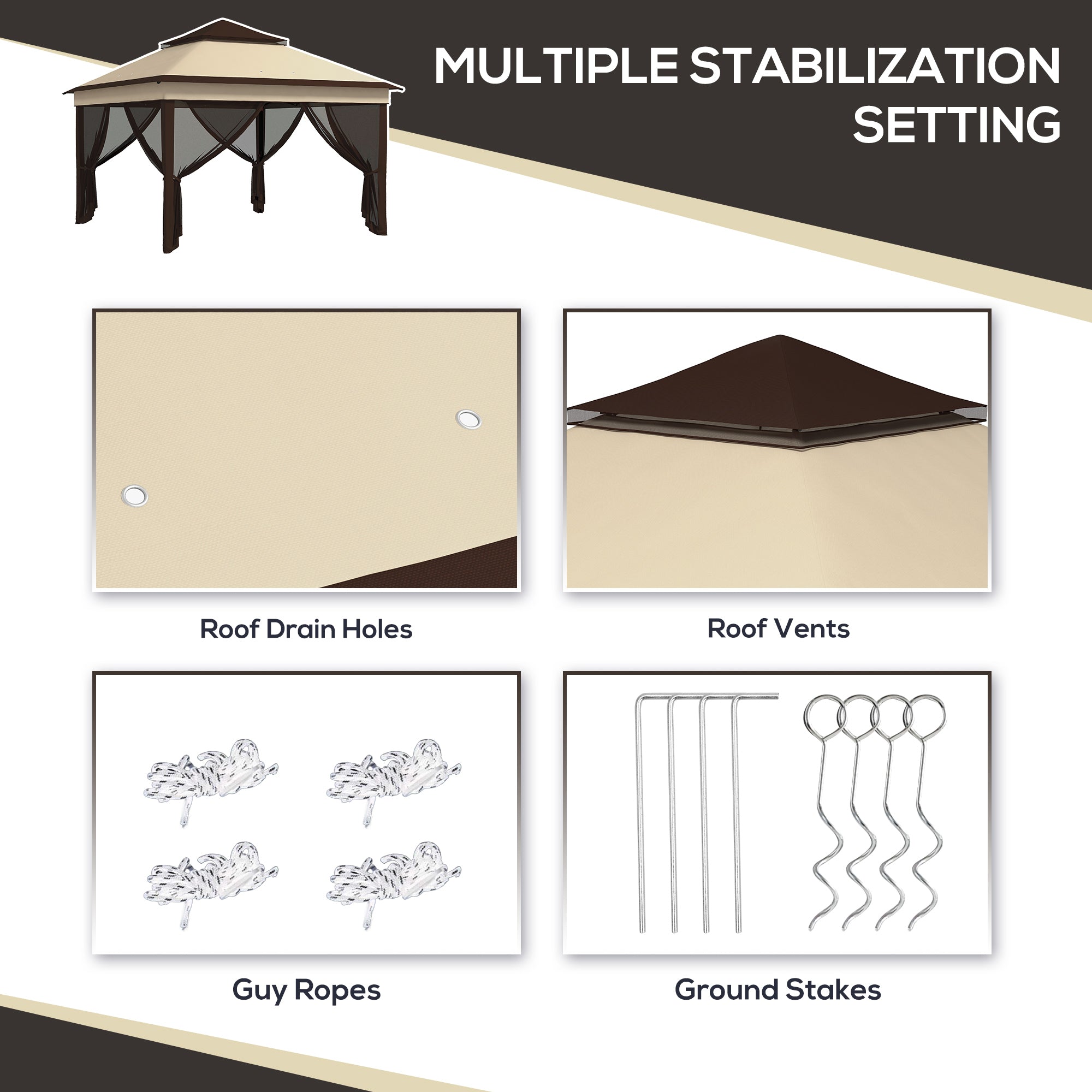 3 x 3 Metre Pop Up Gazebo Set with Removable Mesh Curtains - Beige