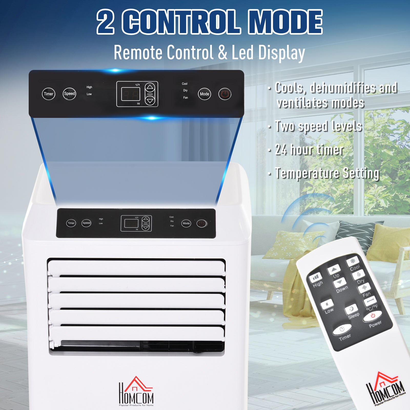 Mobile Air Conditioner with Remote Control, Timer, Cooling Dehumidifying Ventilating, LED Display White - 1003W