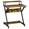 Compact R Shape Computer Desk with Monitor Shelf and Storage 70cm - Brown