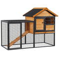 Elevated Wood-Metal Rabbit Hutch with Slide-Out Tray and Outdoor Run - Light Yellow Black