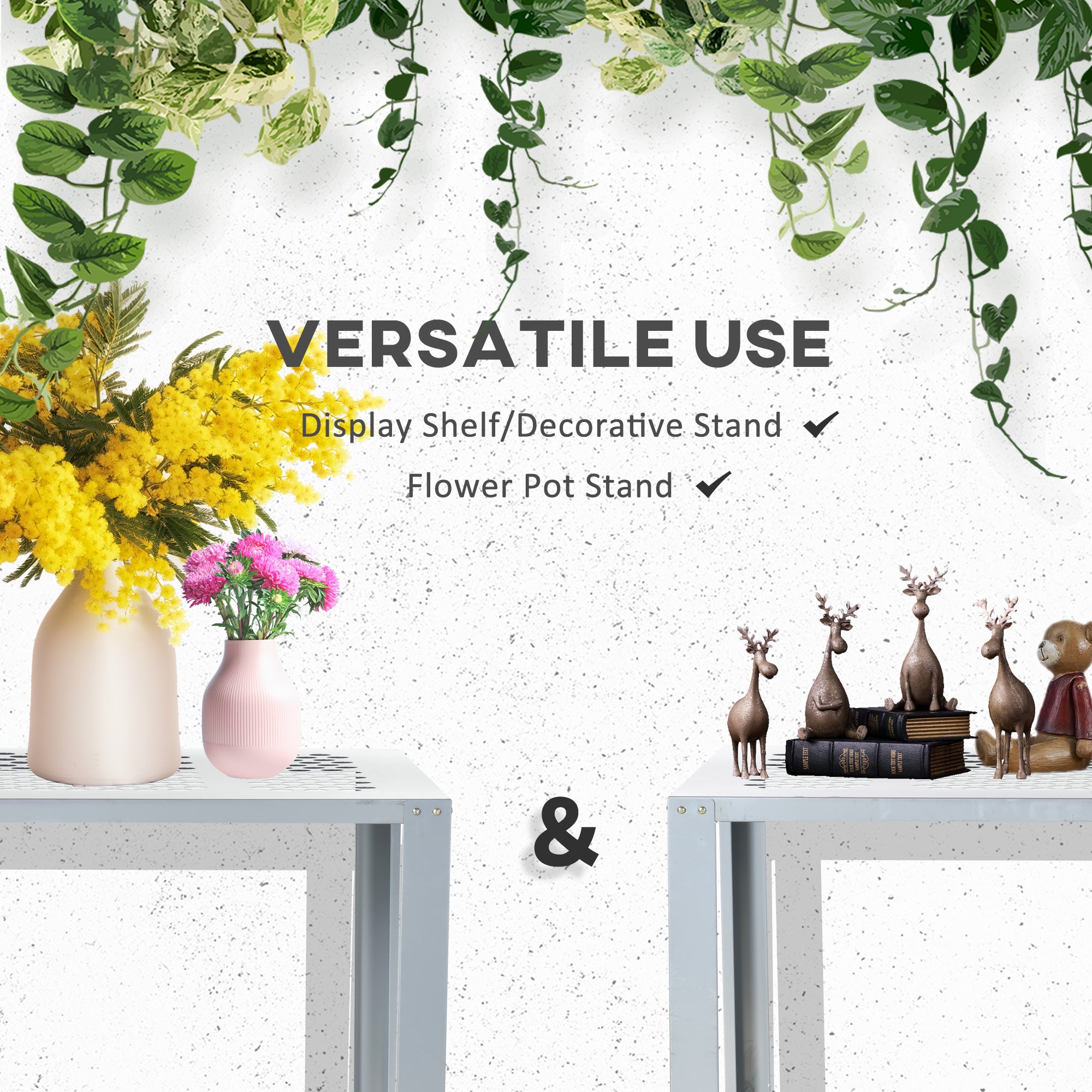 2 Tier Galvanised Steel Plant Stand with Mesh Shelves - Silver