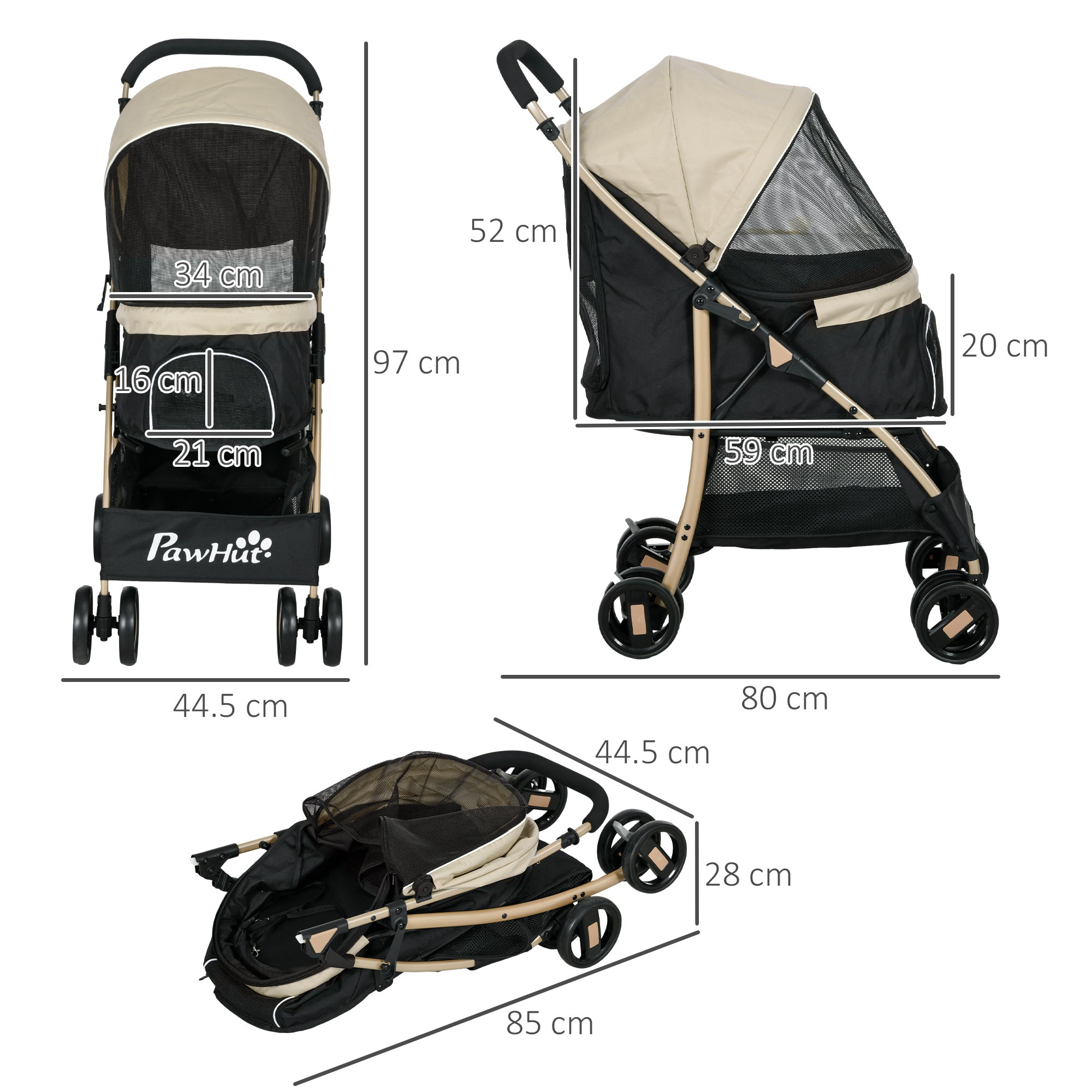 Oxfoad Pet Stroller for Small Minature Dogs with Rain Cover Dark Khaki