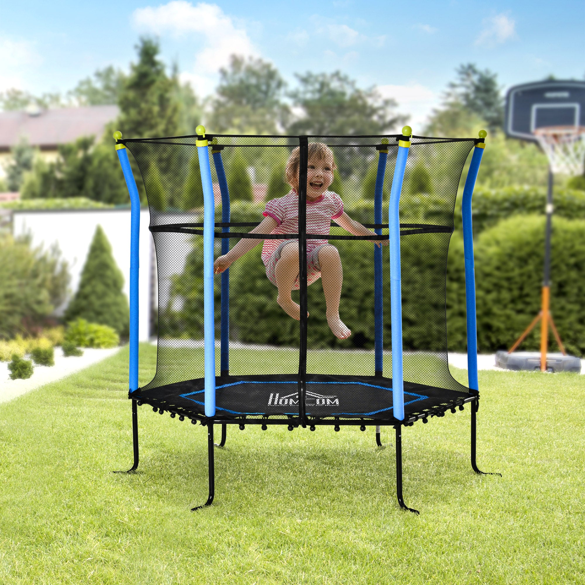 5.2FT / 63 Inch Kids Trampoline With Enclosure Net Mini Indoor Outdoor Trampolines for Child Toddler Age 3 - 10 Years Blue