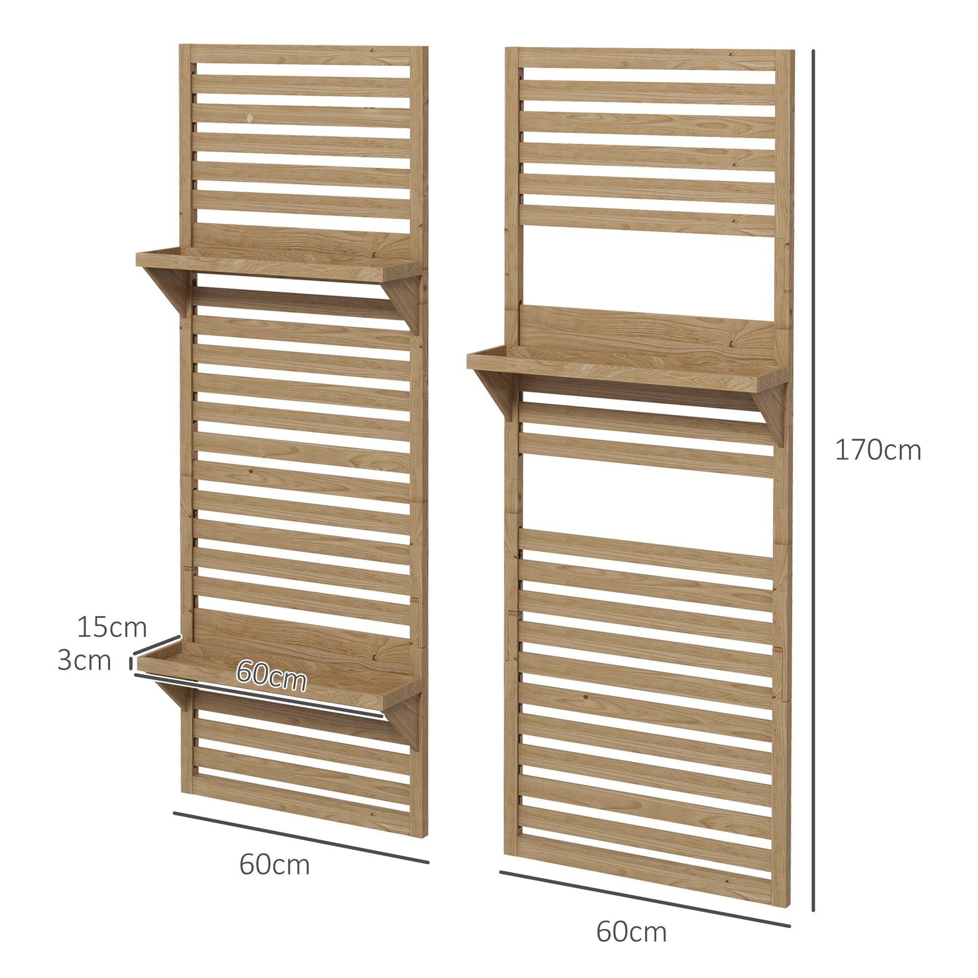 Wall Mounted Plant Stands Set of 2, Fir Wood Flower Stand with Shelves and Slatted Trellis for Patio, Balcony, Porch