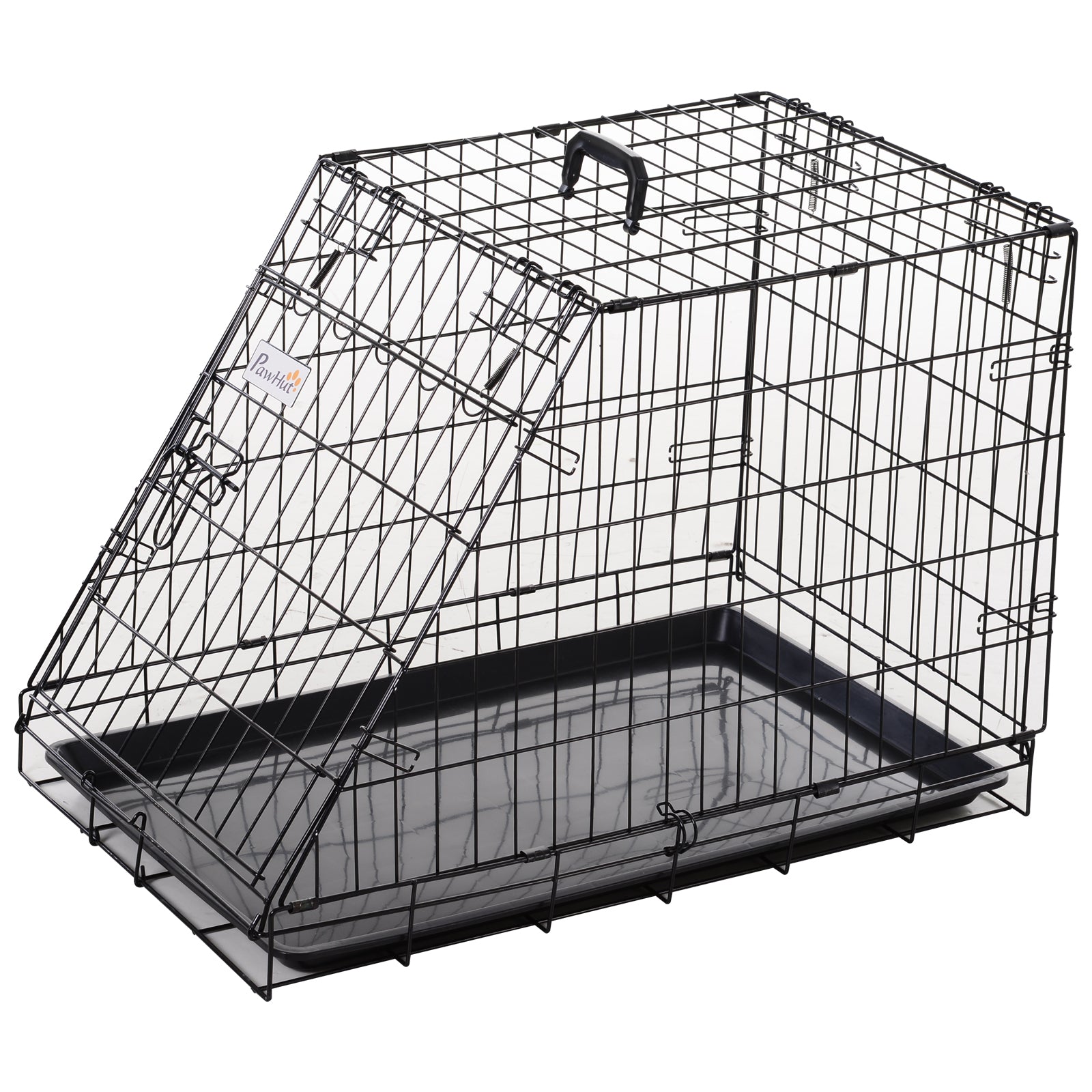 Metal Collapsible Car Dog Cage Crate Transport Folding Box Carrier Handle Removable Tray 77 x 47 x 55cm