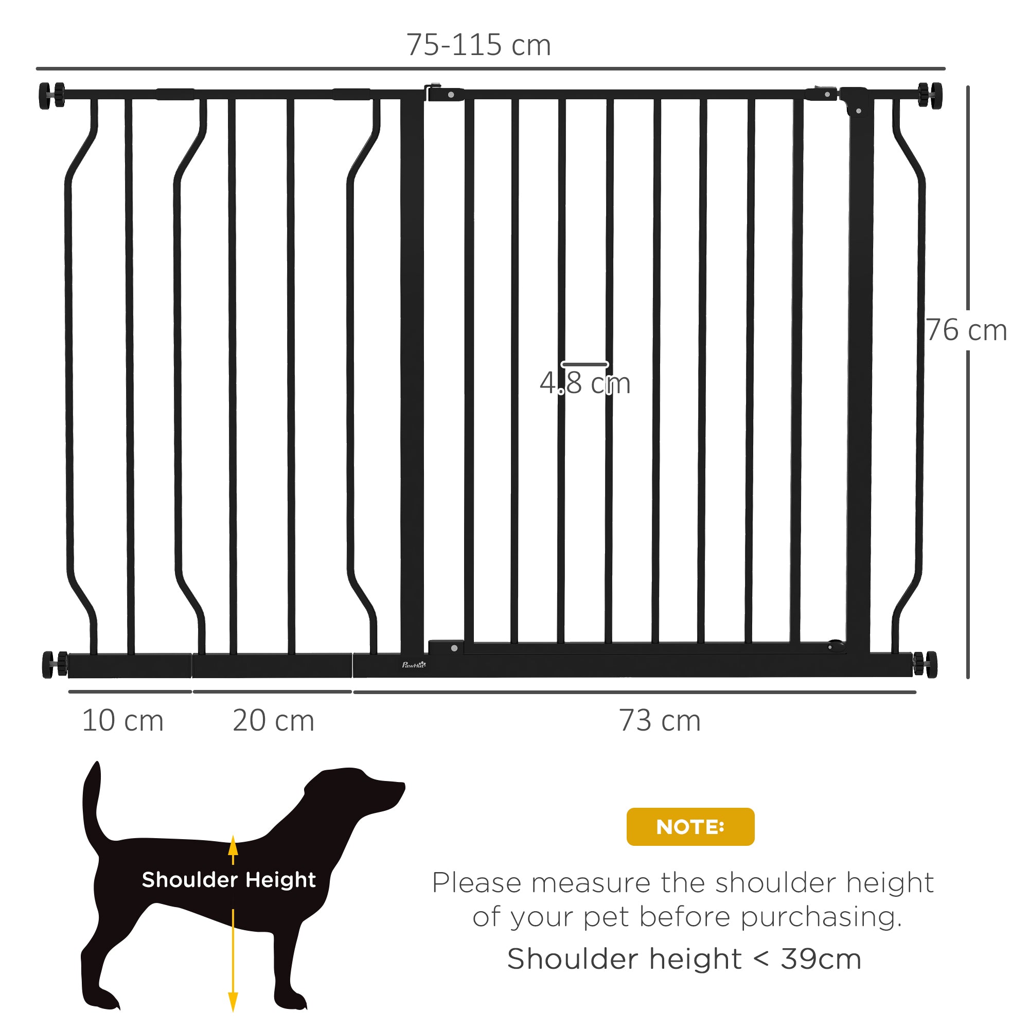 Expandable Dog Gate with Door pressure,75-115cm Doorway Pet Barrier Fence for Hallways, Staircases, Black