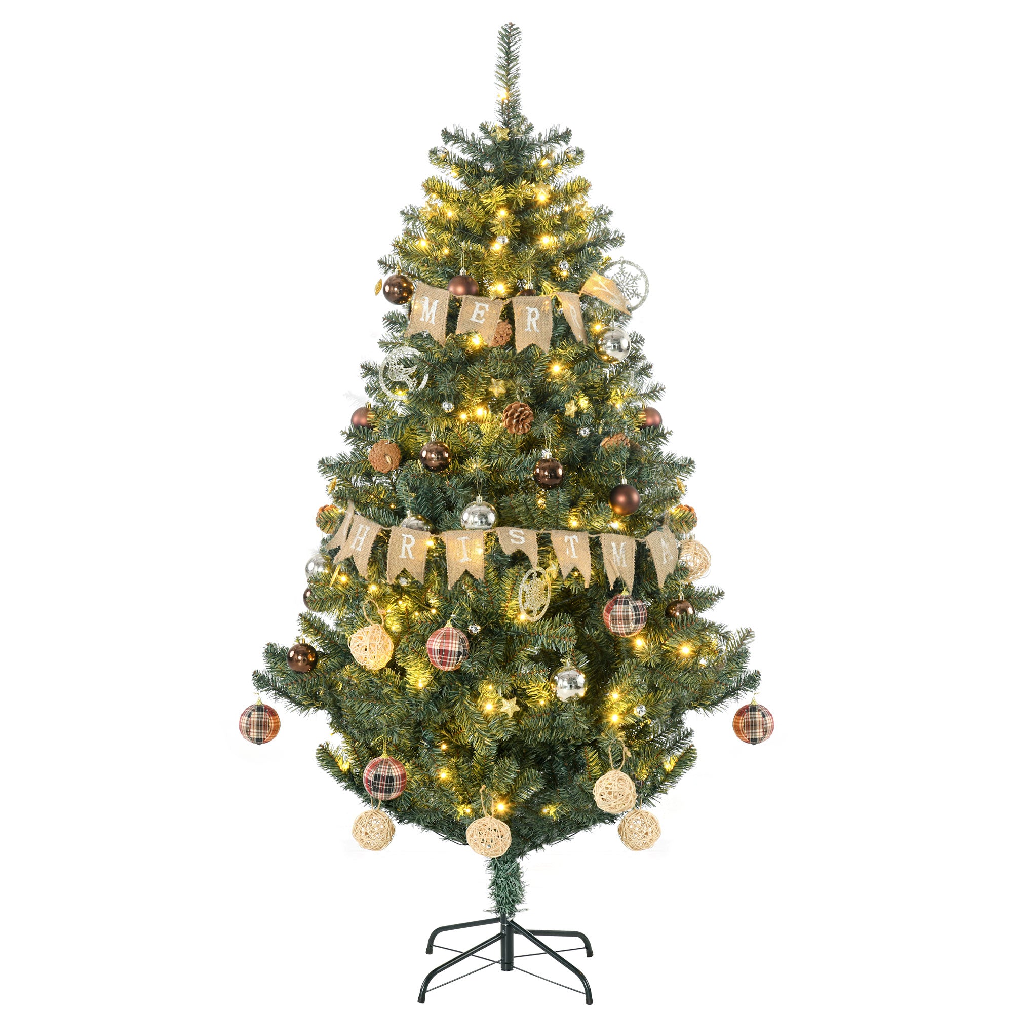 6' Artificial Prelit Christmas Trees Holiday Décor with Warm White LED Lights, Decoration, Banner, Tag, Ball