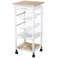 Mobile Rolling Kitchen Island Trolley with Drawer & Basket - White