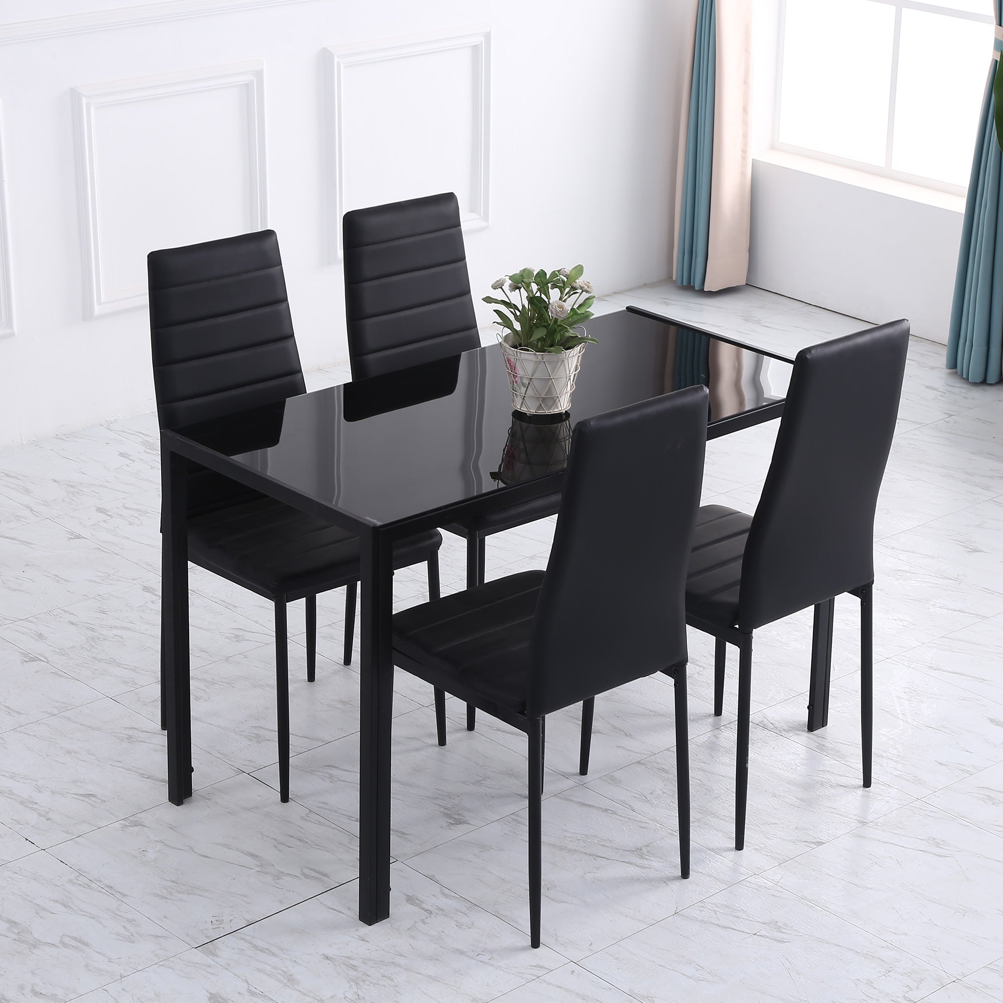 Modern Rectangular Dining Table for 4 People with Tempered Glass Top & Metal Legs for Dining Room, Living Room (Chairs Not Included)