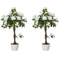 Set of 2 Artificial White Rose Plants in Cement Pots 90cm - White