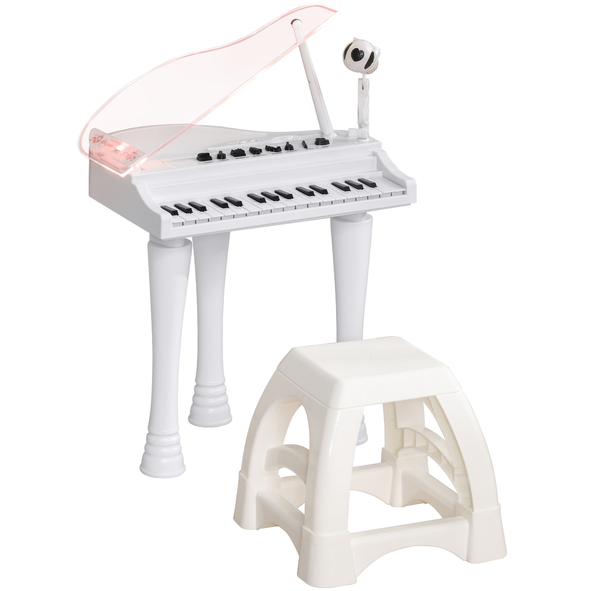 32 Keys Kids Piano Keyboard w/ Stool, Lights, Microphone, Multiple Sounds, Removable Legs, Electronic Musical Instrument, White