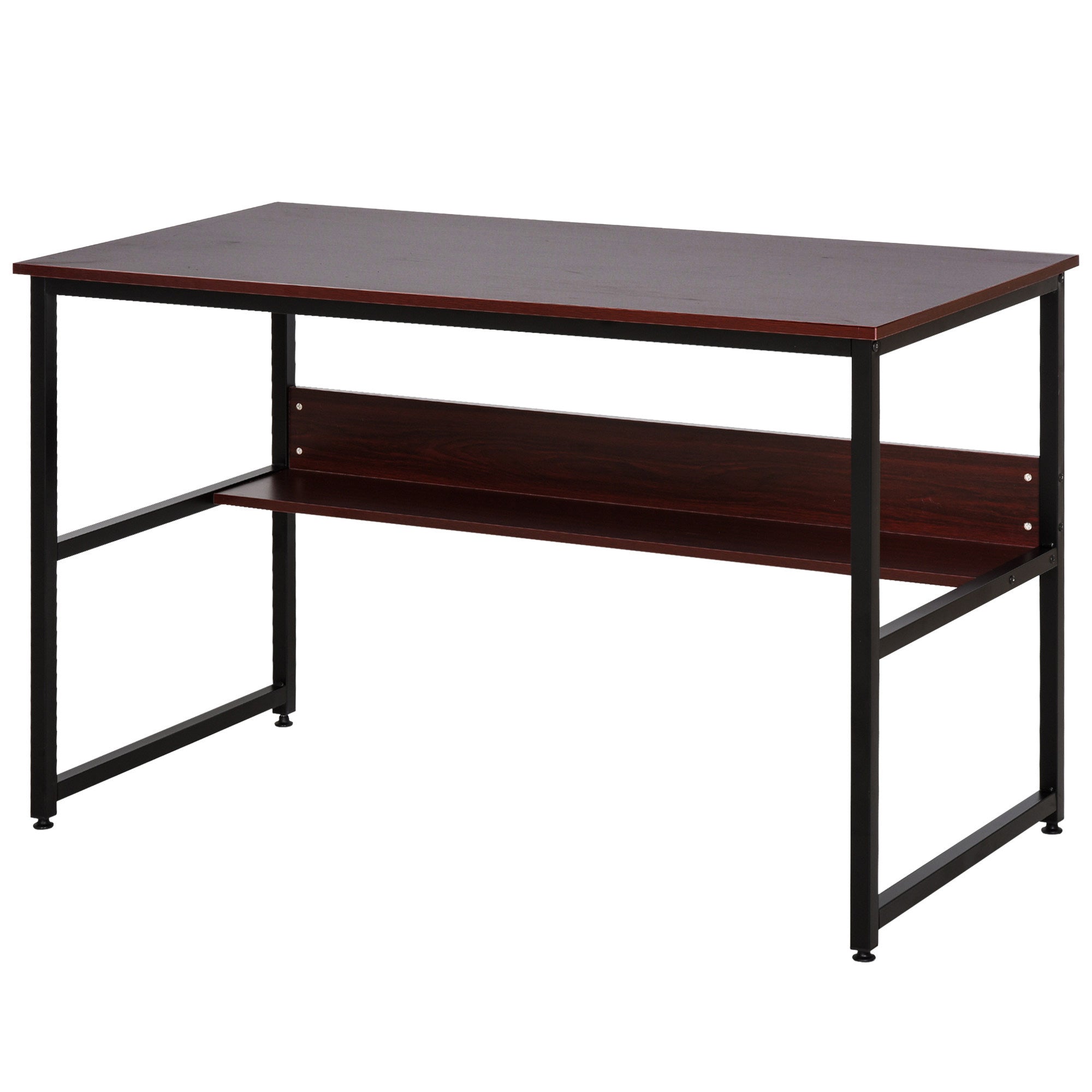 Computer Desk w/Storage Shelf Adjustable Feet Metal Frame Home Office Laptop Study Writing Workstation Table Brown