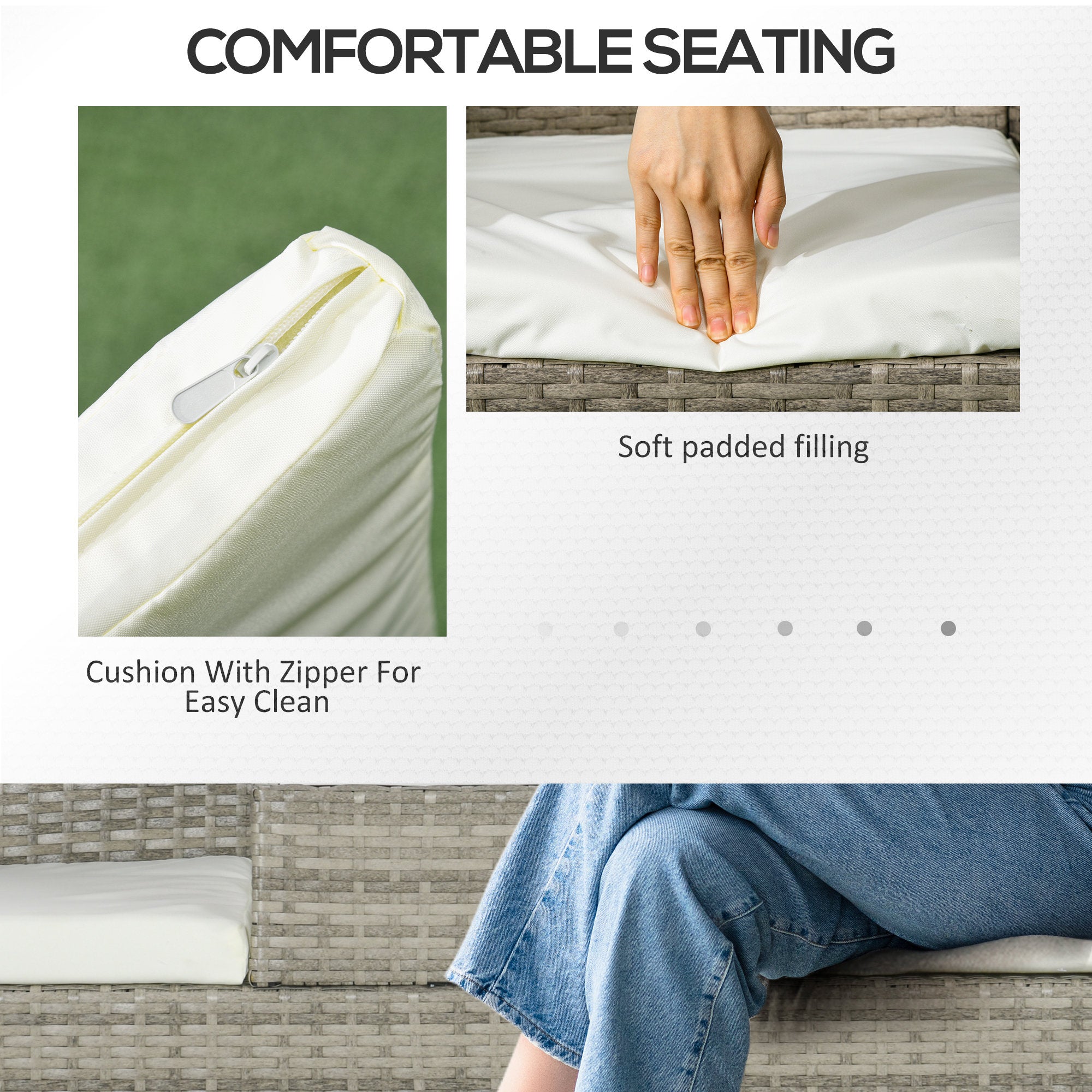 2 Piece Rattan Garden Loveseat Set with Glass Table - Grey