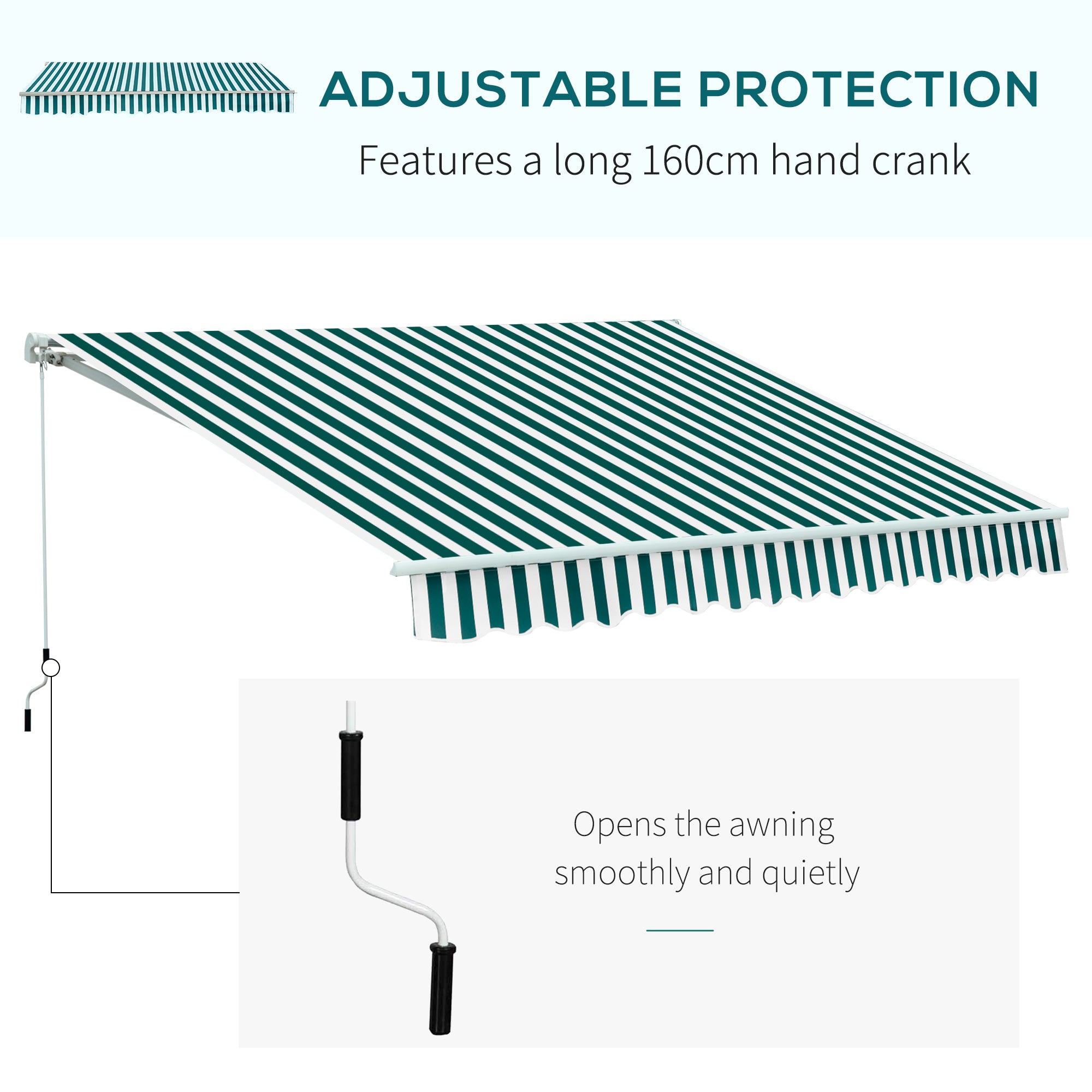 3.5 x 2.5m Garden Patio Manual Awning Canopy Sun Shade Shelter with New Winding Handle - Green/ White