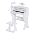 37 Keys Kids Mini Electronic Piano Keyboard with Stool & Microphone Educational Toy Set - White