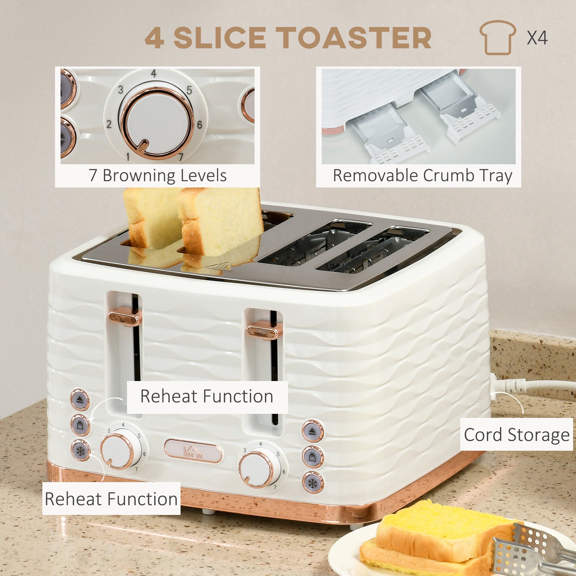 Kettle and Toaster Sets, 3000W 1.7L Rapid Boil Kettle & 4 Slice Toaster w/ 7 Browning Controls, Defrost, Reheat & Crumb Tray, Otter thermostat