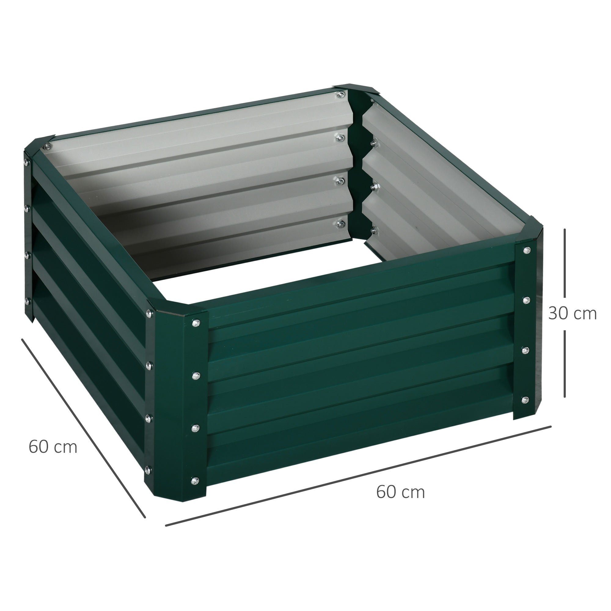 Set of 2 Raised Garden Bed, Outdoor Elevated Galvanised Planter Box for Flowers, Herbs, 60x60x30.5cm, Green