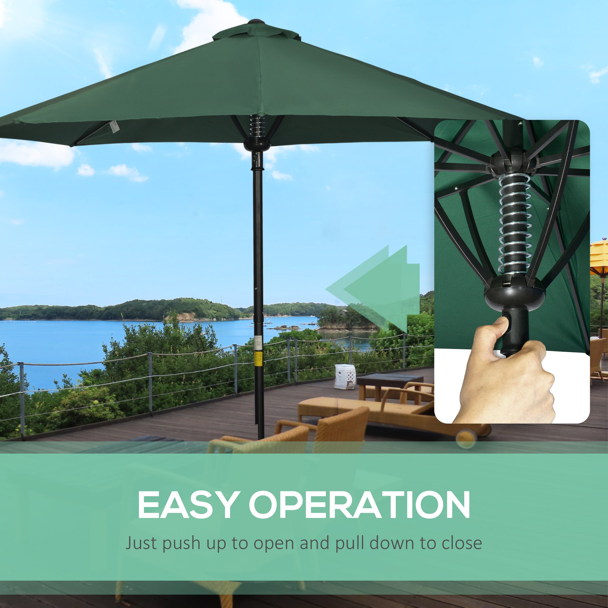 Garden Parasol Umbrella with 8 Ribs and Ventilated Canopy - Green
