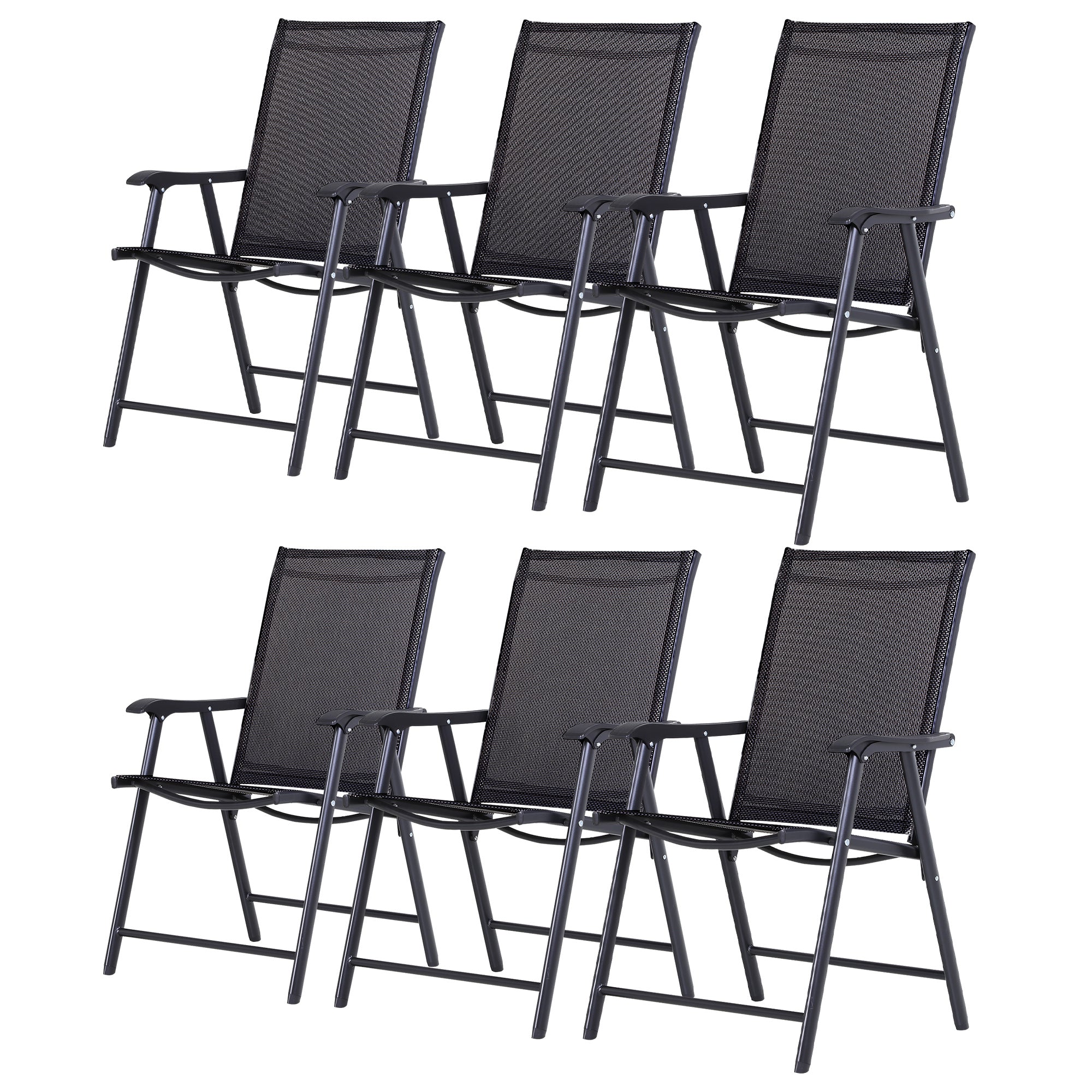 Set of 6 Folding Garden Chairs, Metal Frame Garden Chairs Outdoor Patio Park Dining Seat with Breathable Mesh Seat, Black