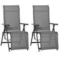 Set of 2 Adjustable Outdoor Sun Loungers with Steel Frame - Grey