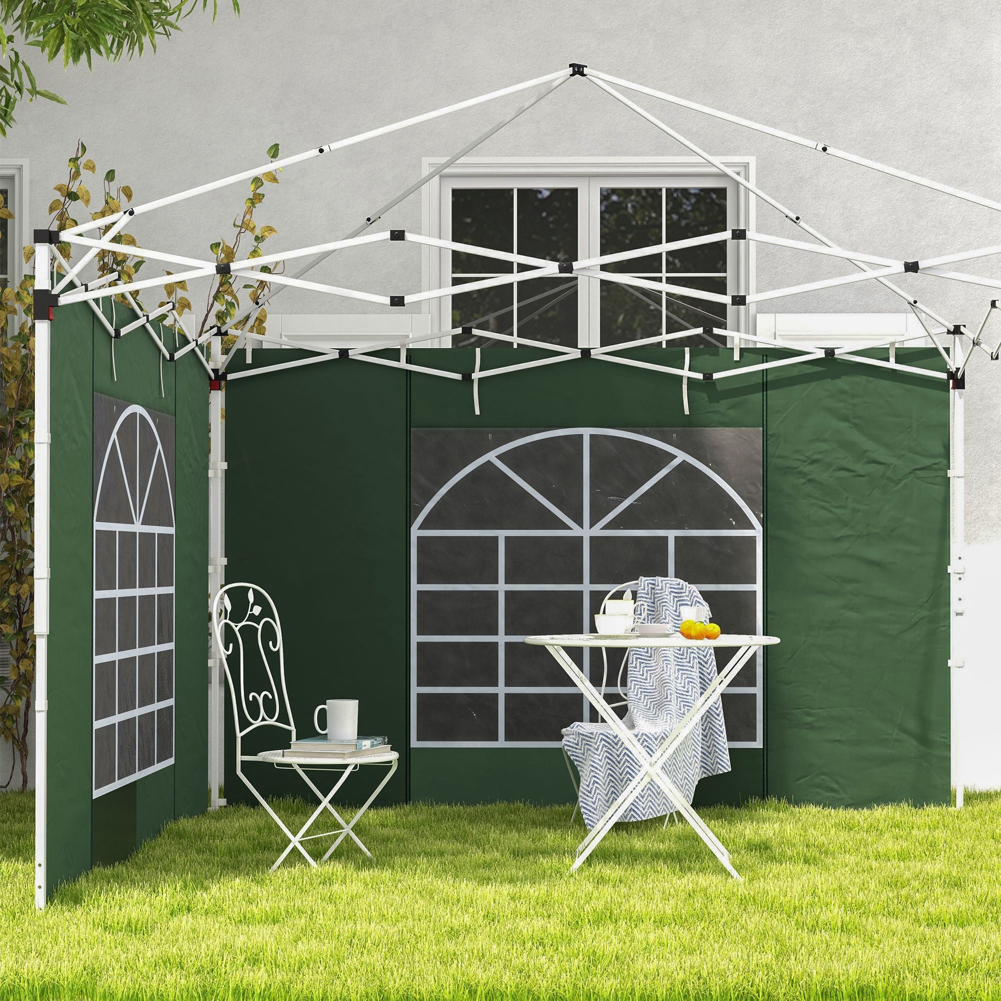 Set of 2 Gazebo Side Panels with Windows and Zipped Doors - Green