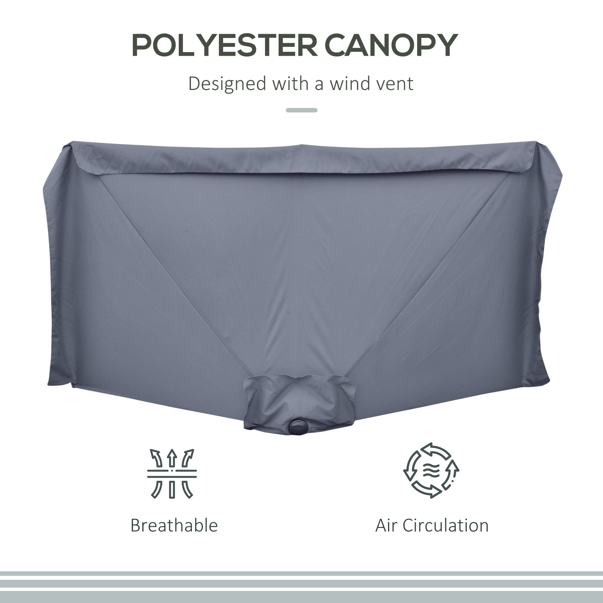 2.3m Half Parasol Semi Round Umbrella with Metal Frame and Crank Handle Grey