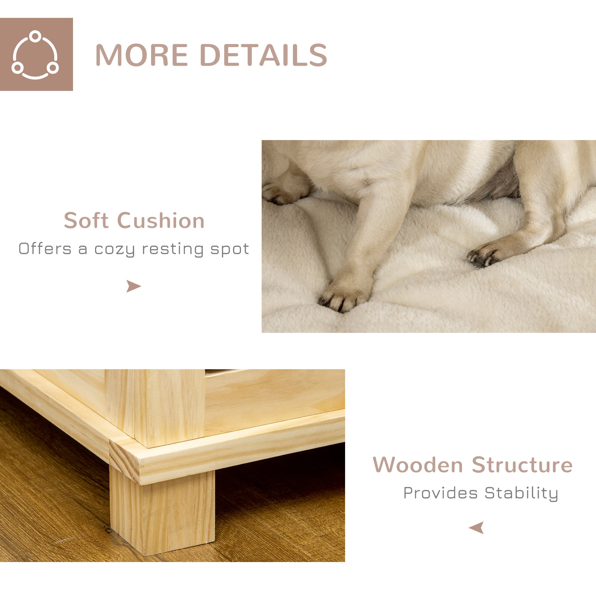 Wooden Dog Crate, with Double Doors, Cushion, for Medium Dogs - Natural Finish