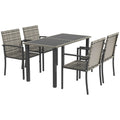 5-Piece Outdoor Patio Dining Set with Tempered Glass Tabletop and 4 Chairs - Mixed Grey