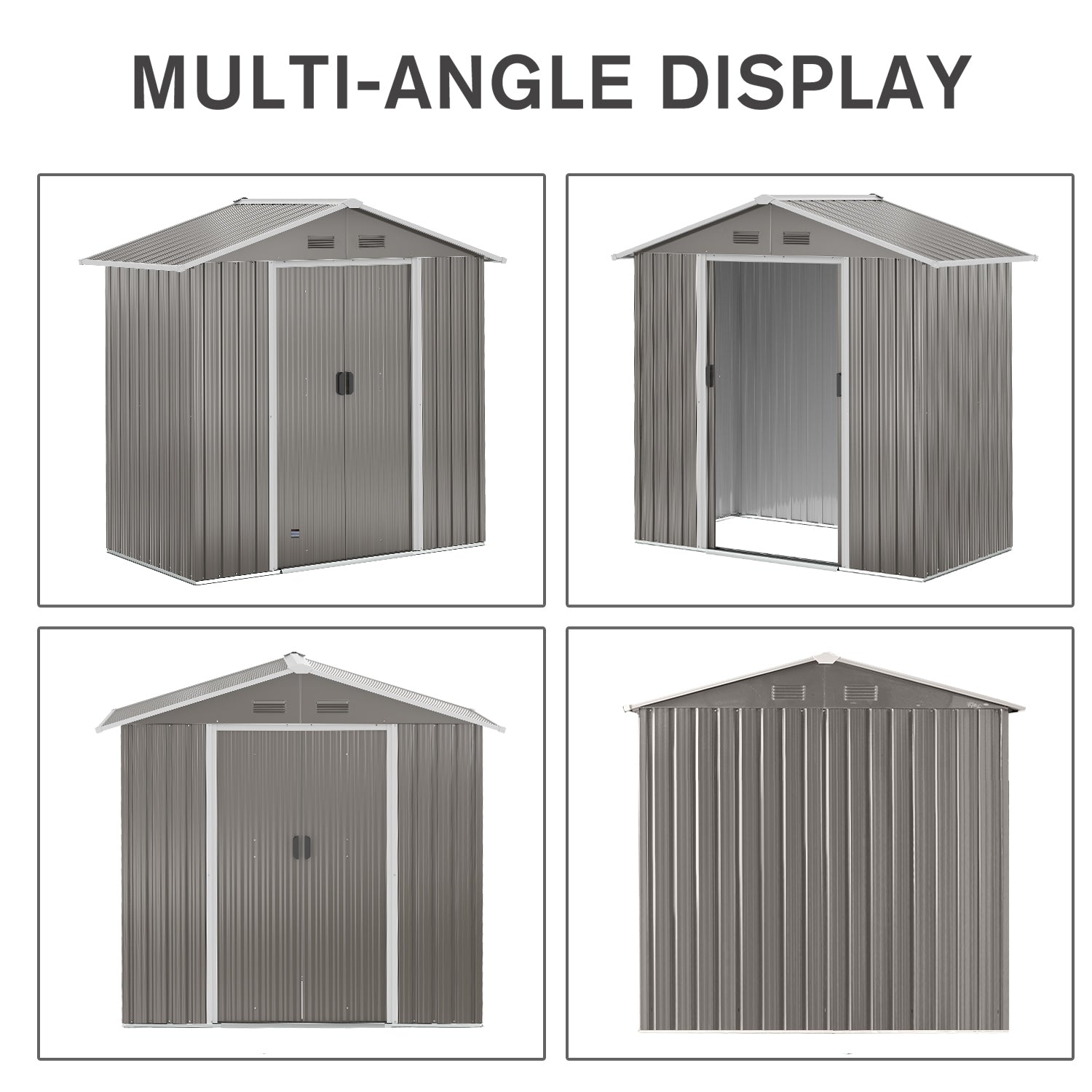 6.5ft x 3.5ft Metal Garden Storage Shed for Outdoor Tool Storage with Double Sliding Doors and 4 Vents, Grey