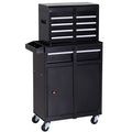 2 in 1 Metal Tool Chest Cabinet with 5 Drawers, Pegboard & Wheels 60x28x104.5cm - Black