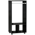 Open Wardrobe with Hanging Rod, Storage Shelves & Wheels for Bedroom or Cloakroom - Black