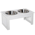 Stainless Steel Elevated Pet Feeder 43.7x24x15 cm with Double Bowls - White