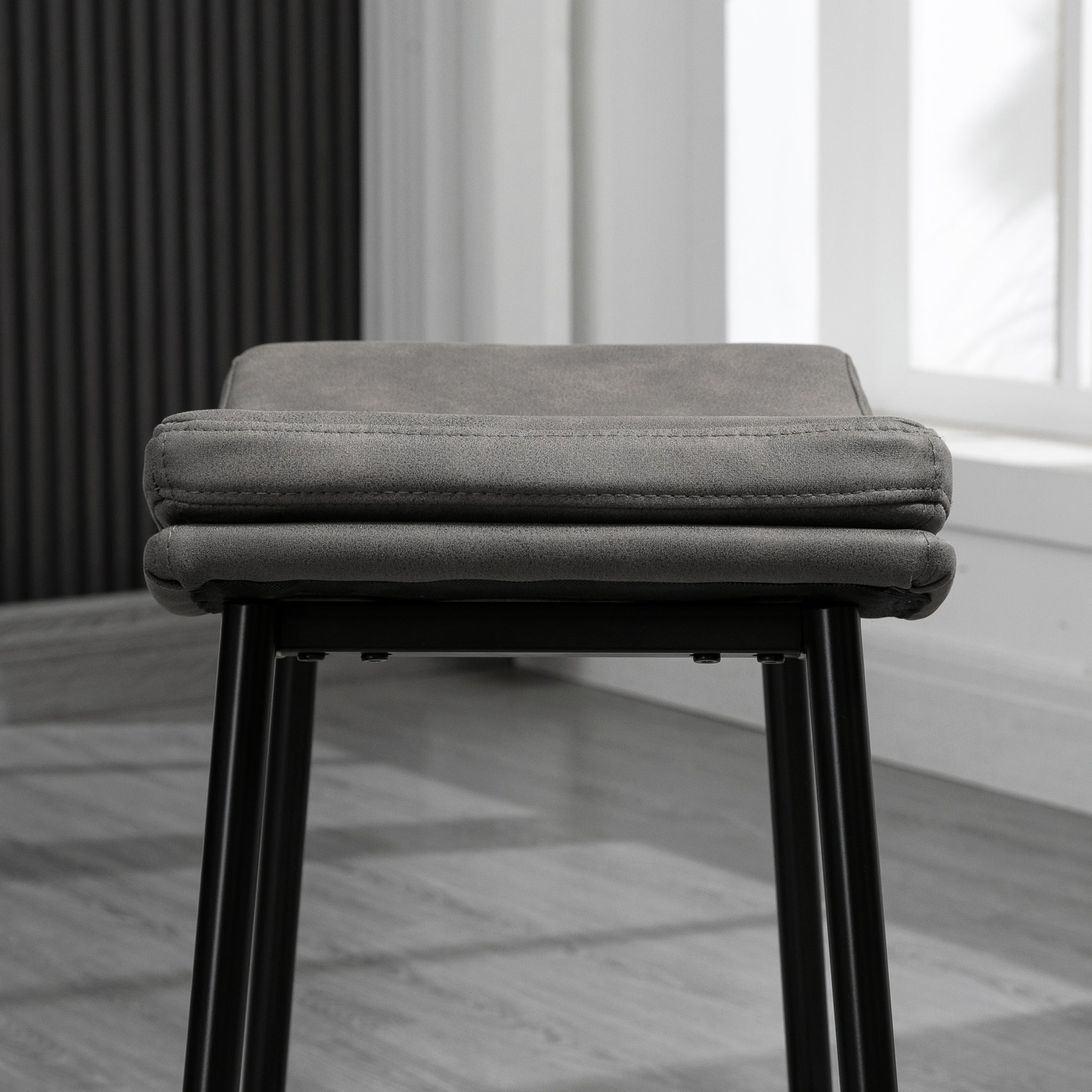 Kitchen Stools Set of 2, Microfibre Upholstered Barstools, Industrial Bar Chairs with Curved Seat and Steel Frame