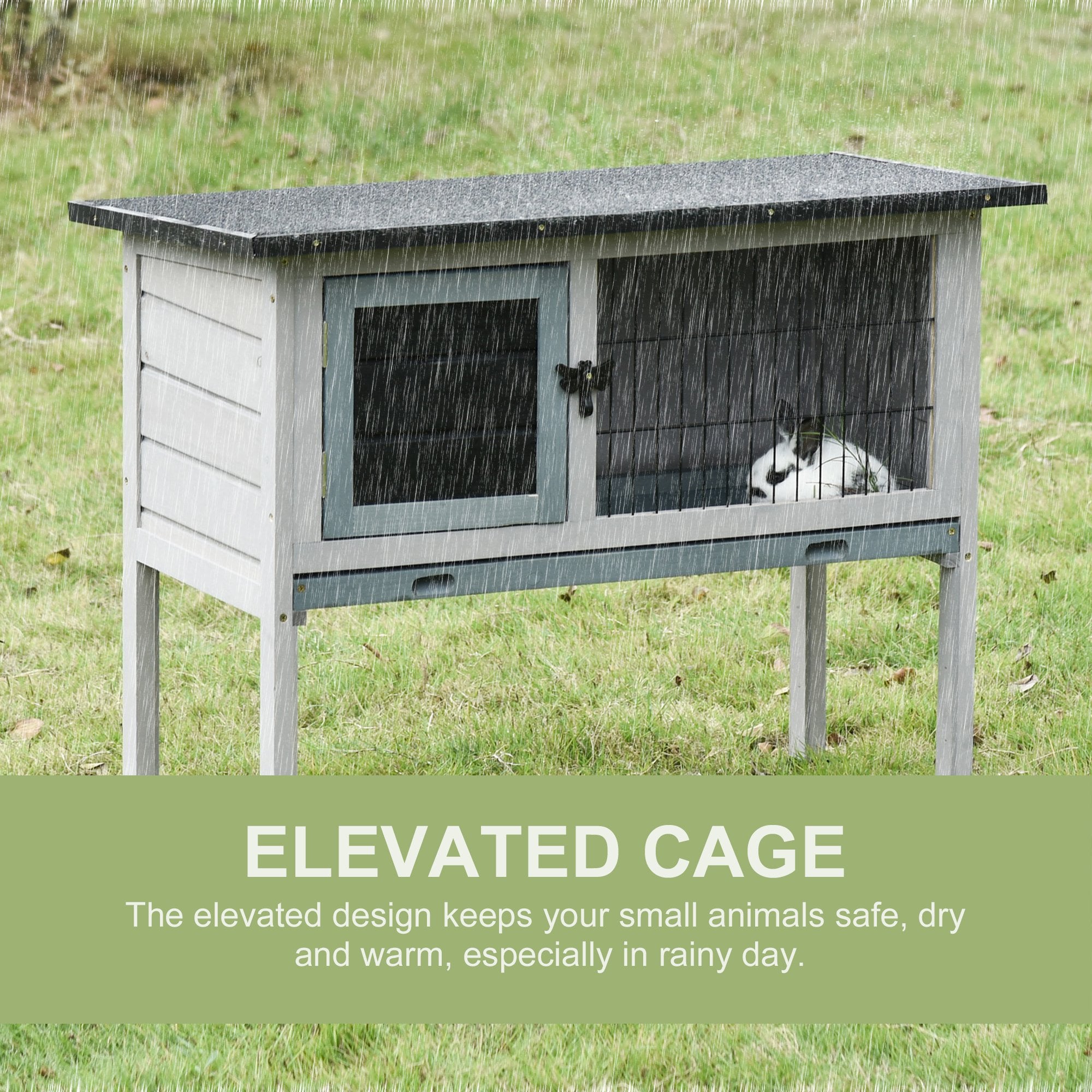 Rabbit's Elevated Fir Wood Outdoor Hutch Grey