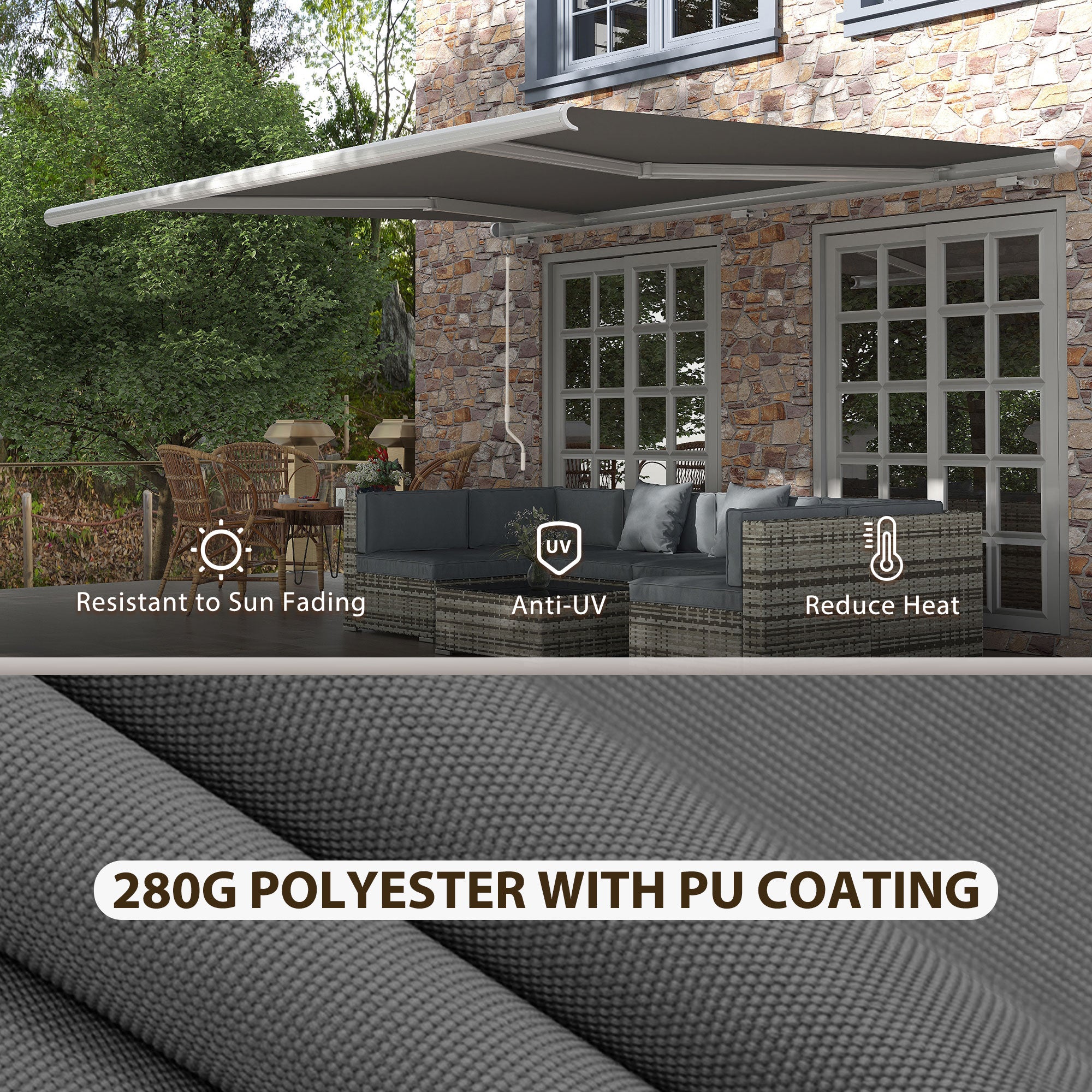 Retractable Electric Awning with Remote Control Grey