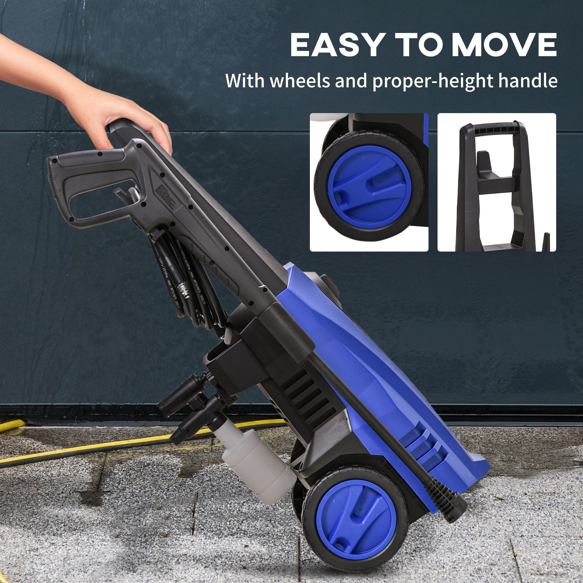 High Pressure Washer, 150 Bar Pressure, 510 L/h Flow, 1800W, High-Performance Portable Power Jet Wash Cleaner, Blue