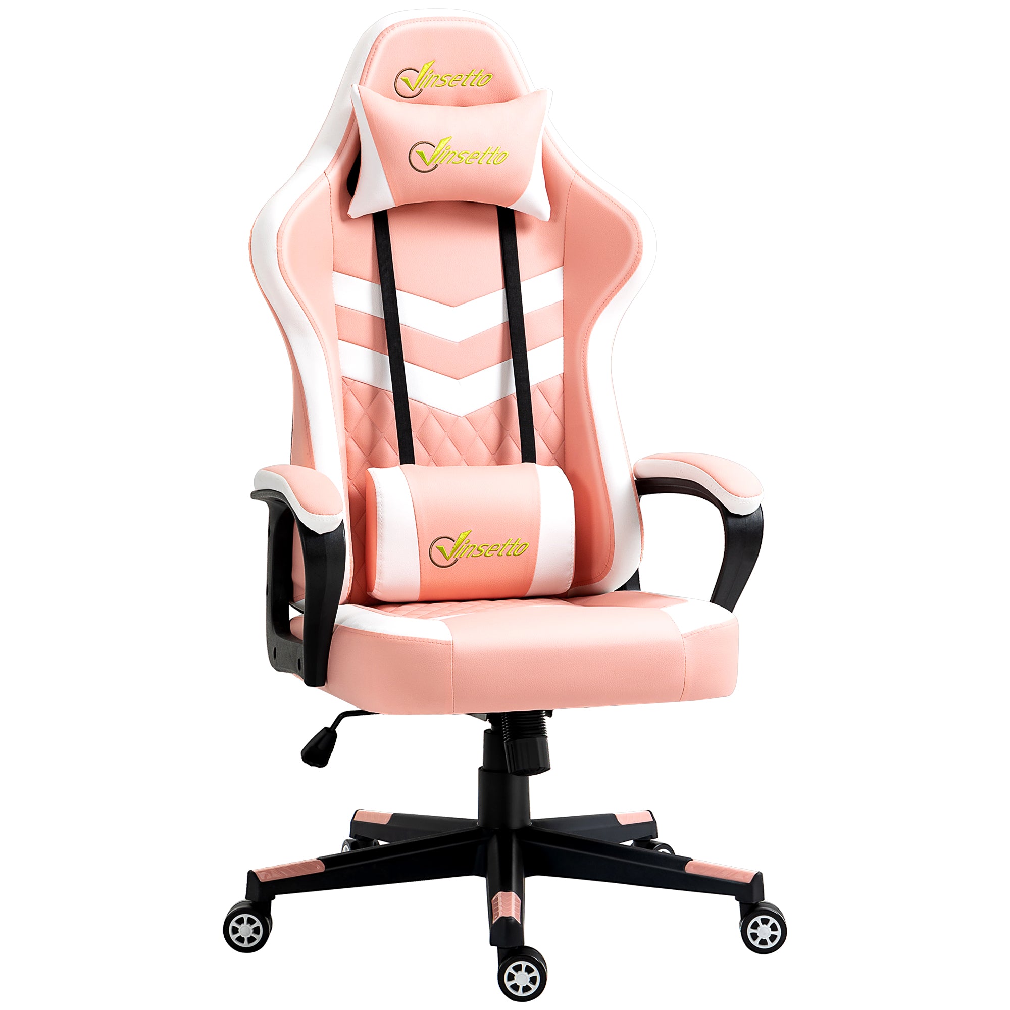 Racing Gaming Chair with Lumbar Support, Headrest, Swivel Wheel, PVC Leather Gamer Desk Chair for Home Office, Pink