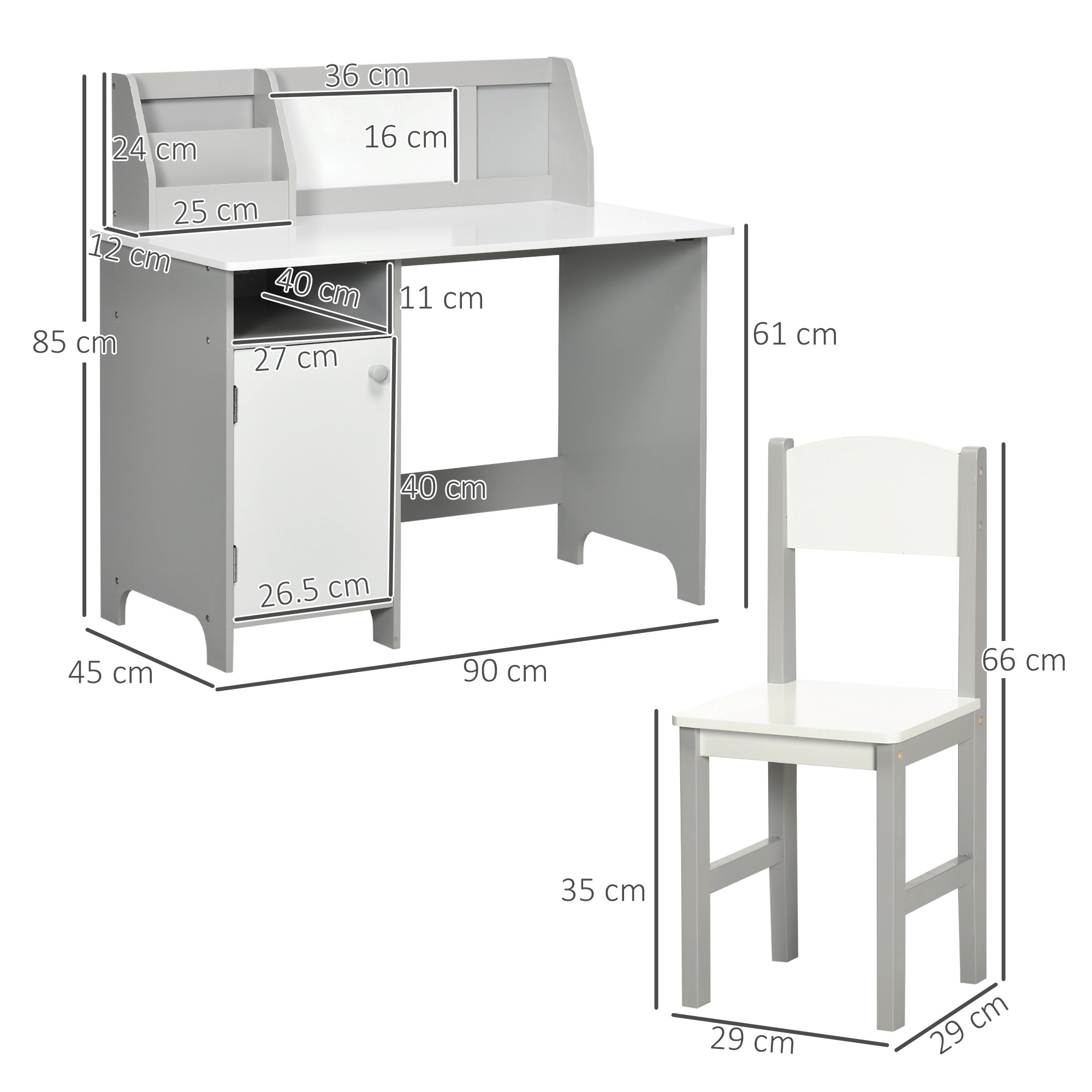 Kids Table and Chair Set w/ Whiteboard, 2 Pieces Children Table, Chair Set, Multi-usage Toddler Furniture, for Arts & Crafts Snack Time, Grey