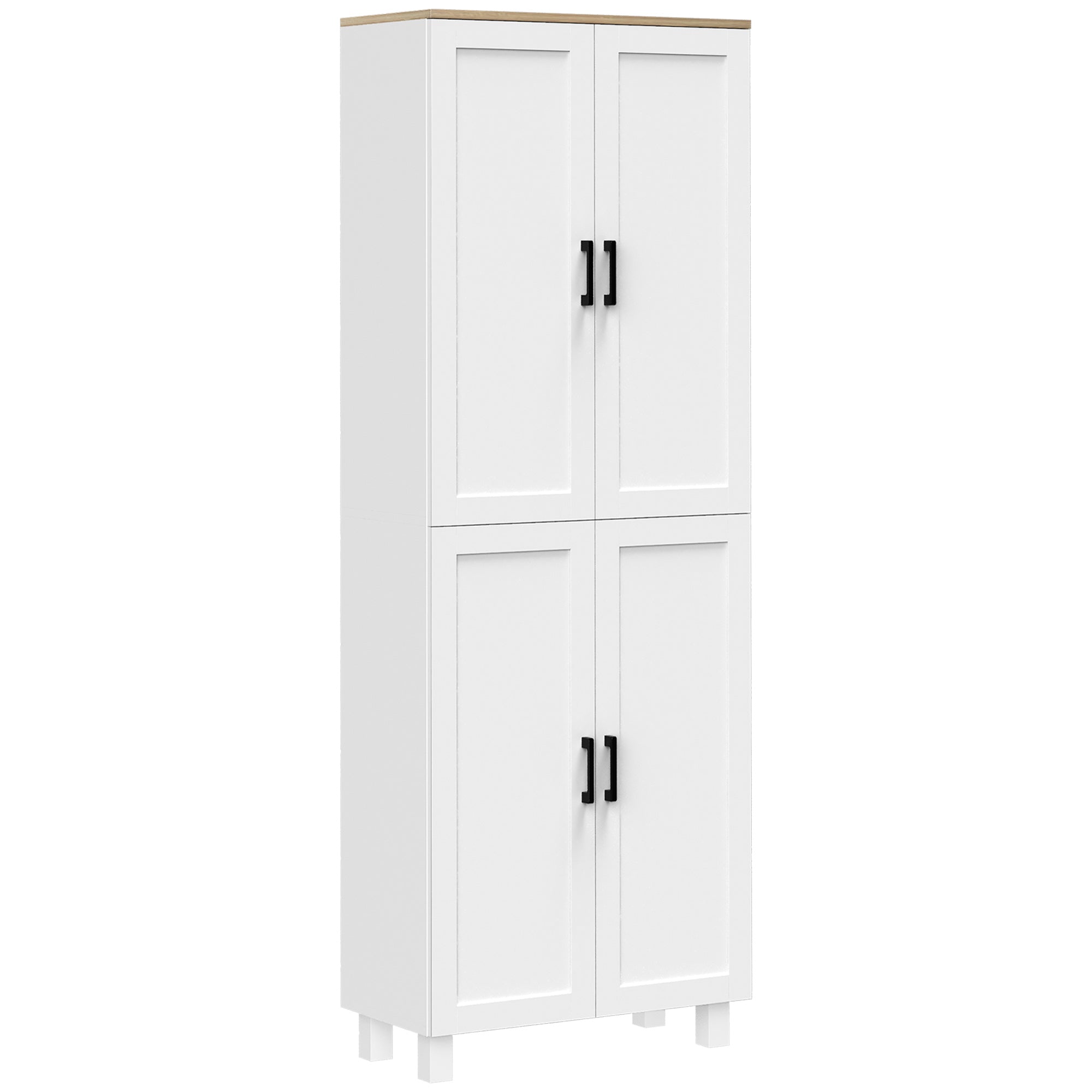 Freestanding Kitchen Cupboard, 4-Door Storage Cabinet Organizer with Adjustable Shelves, 170cm, White