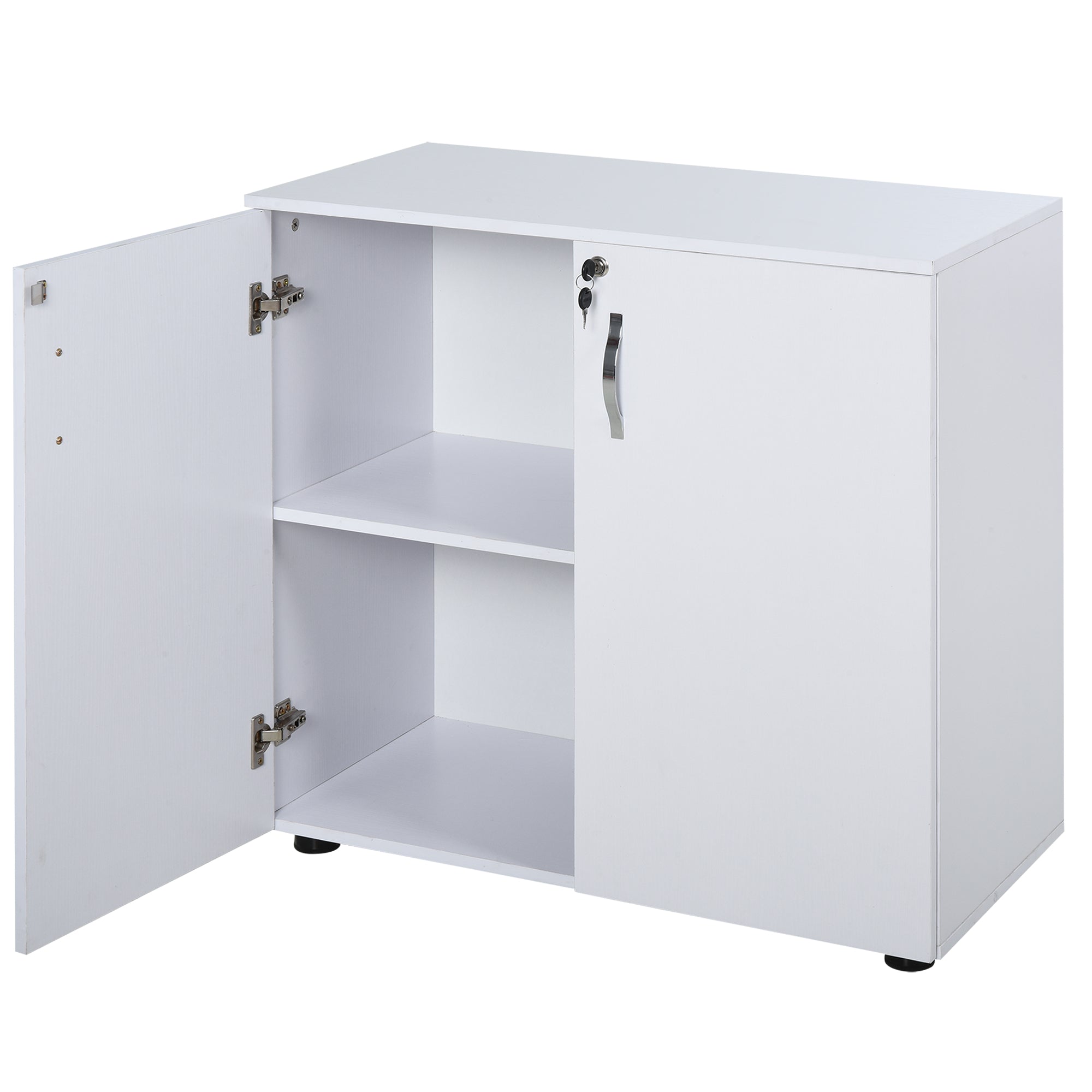 2-Tier Locking Office Storage Cabinet File Organisation w/ Feet Melamine Coating Aluminium Handles 2 Keys Stylish White