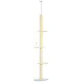 260cm Adjustable Floor to Ceiling Cat Tower with Scratching Post and Anti-slip Kit - Yellow