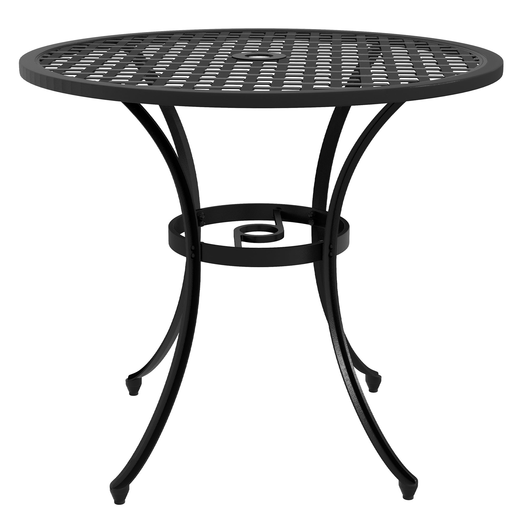 Cast Aluminium Bistro Table with Umbrella Hole, 85cm Round Garden Table, Patio Table for Balcony, Poolside, Black