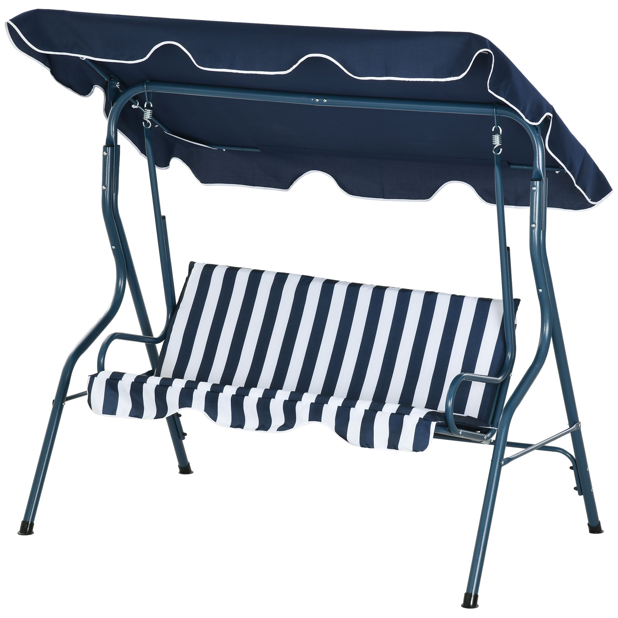 3 Seater Garden Swing Seat Chair with Adjustable Canopy and Metal Frame - Blue Stripes