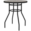 Tempered Glass Top Garden Table with Printed Design and Steel Frame 60x70cm - Tan Brown