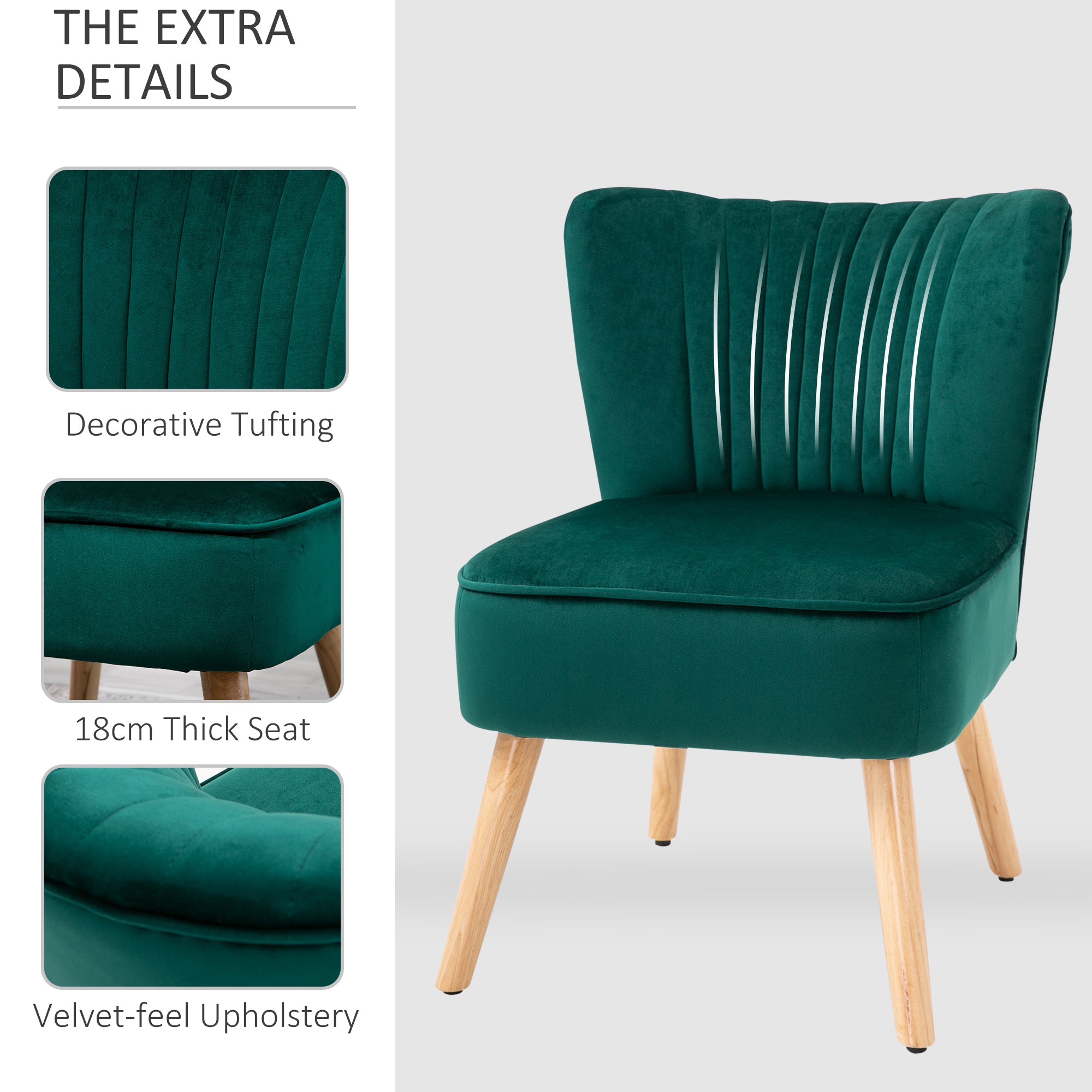 Velvet Tub Accent Chair with Curved Back and Wood Frame Legs Set of 2 - Green