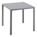 Modern Square Dining Table Seats 4 with Glass Top & Metal Legs - Grey
