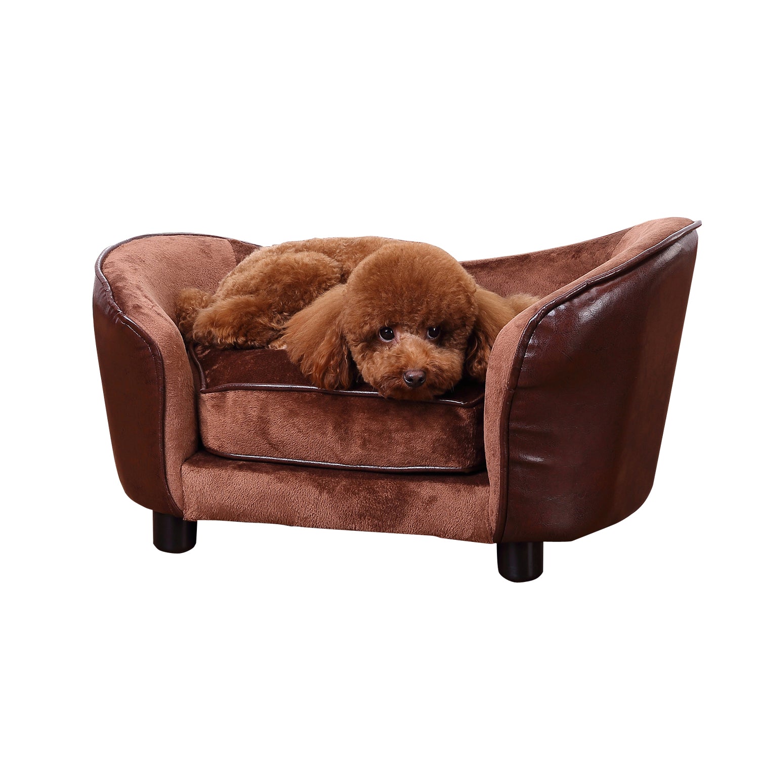 Dog Sofa Chair with Legs, Pet Couch with Soft Cushion for Small Dogs Cats, Brown, 78 x 57 x 35.5 cm